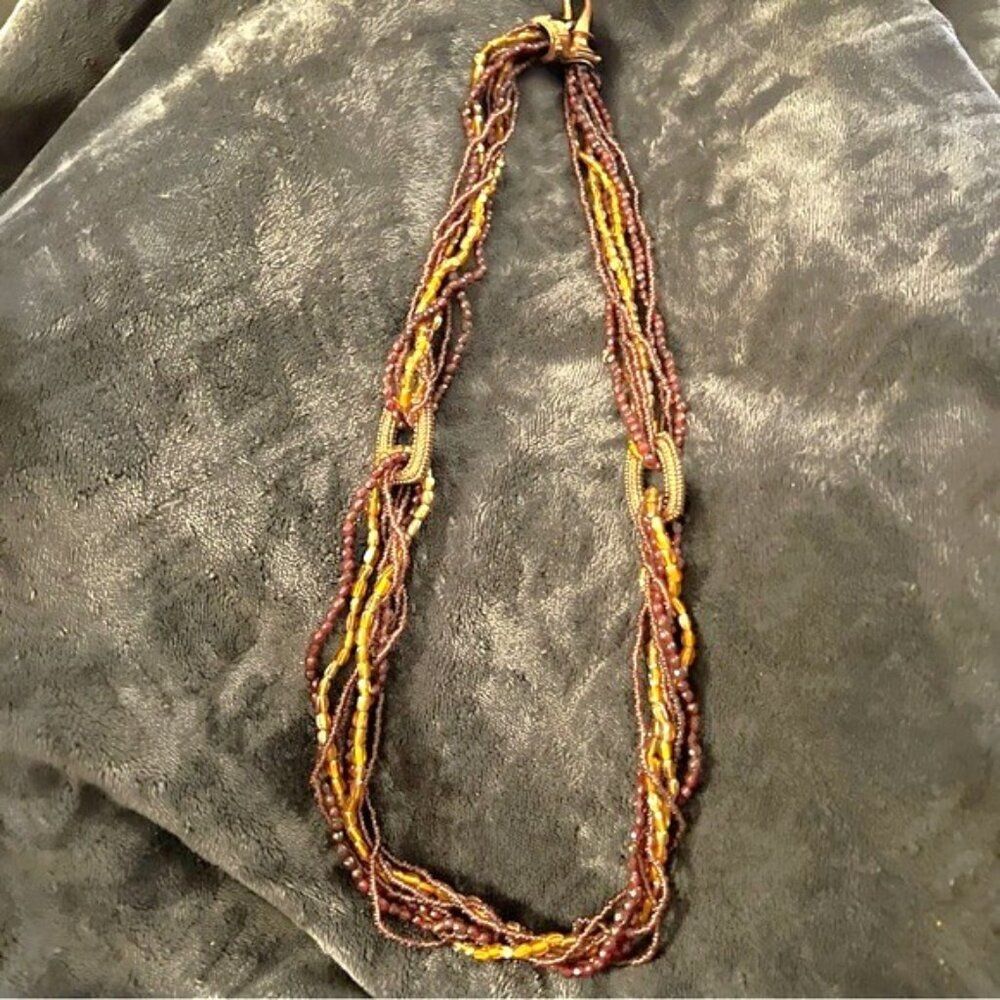 Vintage Glass Beaded Necklace with Copper Hardware